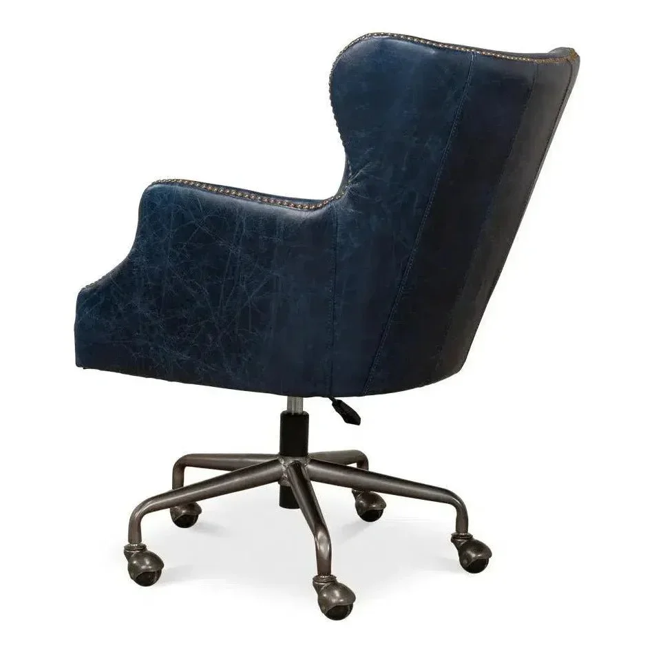Andrew Jackson Swivel Blue Leather Desk Chair Chateau - AYG Home Service