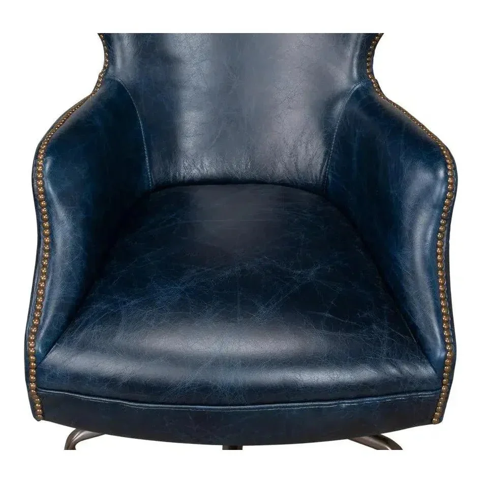 Andrew Jackson Swivel Blue Leather Desk Chair Chateau - AYG Home Service