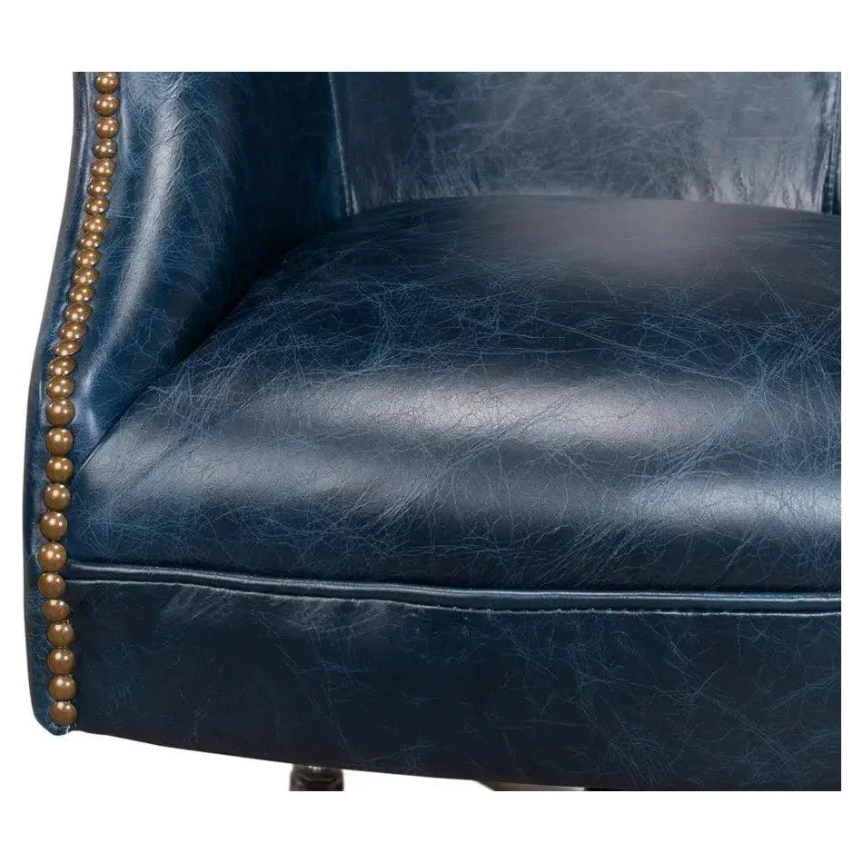 Andrew Jackson Swivel Blue Leather Desk Chair Chateau - AYG Home Service