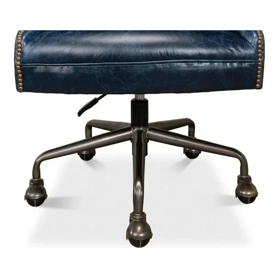 Andrew Jackson Swivel Blue Leather Desk Chair Chateau - AYG Home Service