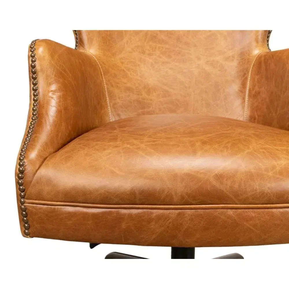 Andrew Jackson Swivel Tan Leather Desk Chair Cuba Brown - AYG Home Service