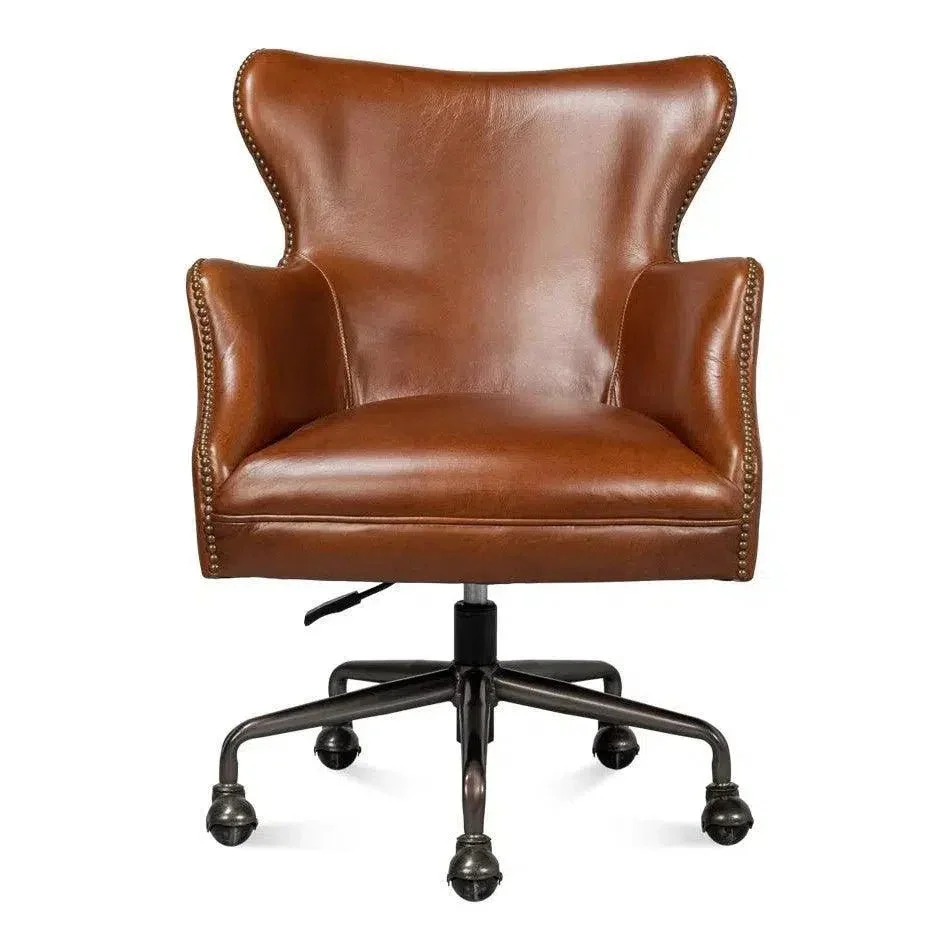 Andrew Jackson Swivel Brown Desk Chair Havana Leather - AYG Home Service