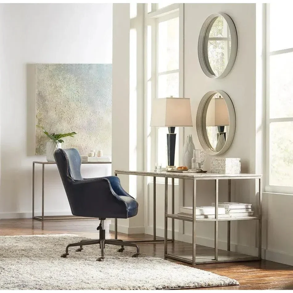 Andrew Jackson Swivel Blue Leather Desk Chair Chateau - AYG Home Service