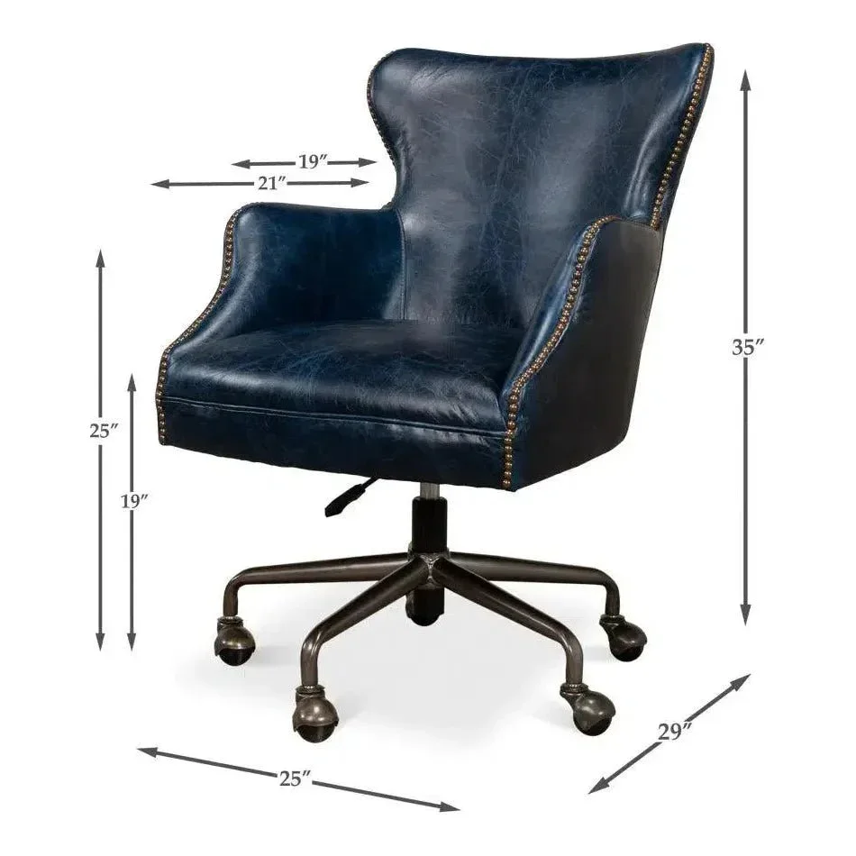 Andrew Jackson Swivel Blue Leather Desk Chair Chateau - AYG Home Service