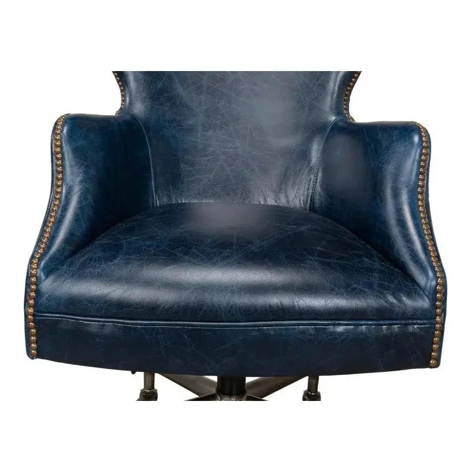 Andrew Jackson Swivel Blue Leather Desk Chair Chateau - AYG Home Service