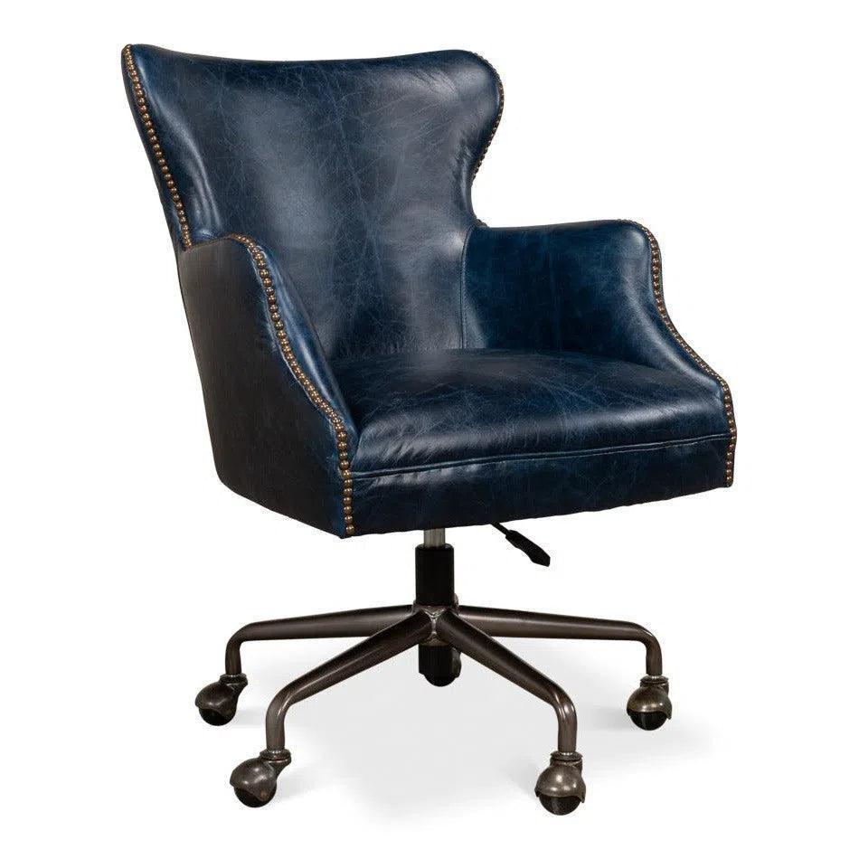 Andrew Jackson Swivel Blue Leather Desk Chair Chateau - AYG Home Service