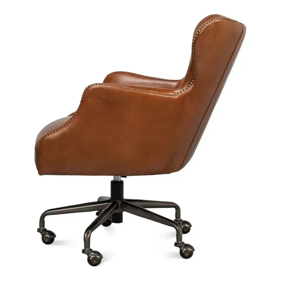 Andrew Jackson Swivel Brown Desk Chair Havana Leather - AYG Home Service